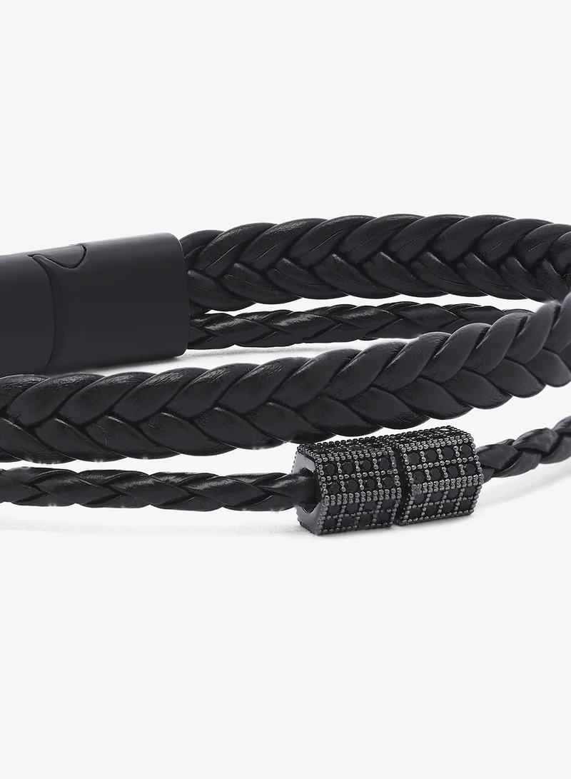 Seventy Five  Braided Leather Bracelet Featuring Magnet Clasp for Men | Best Price UAE